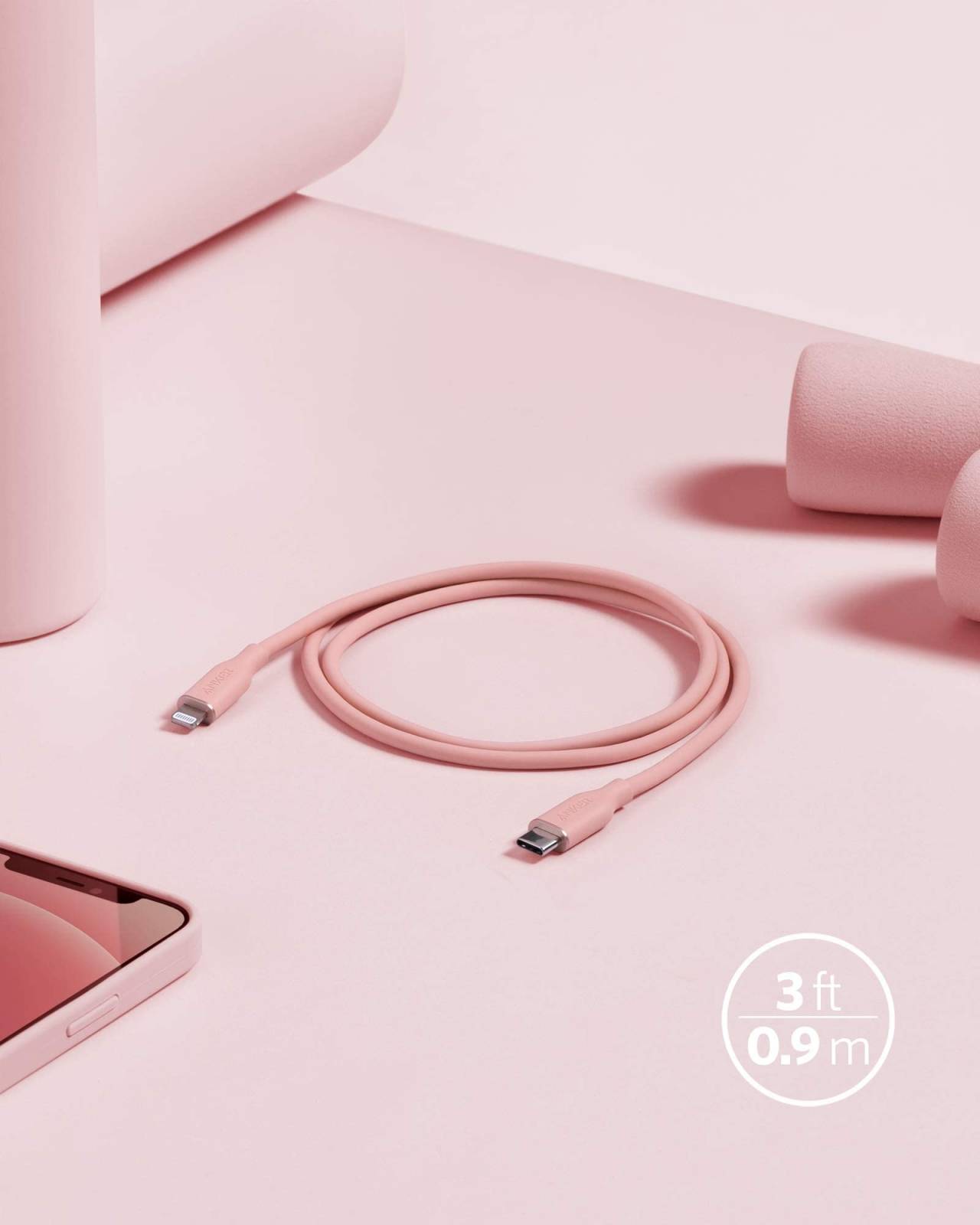 A8662H51 ANKER POWER LINE III USB-C WITH LIGHTNING CONNECTOR 3FT PINK