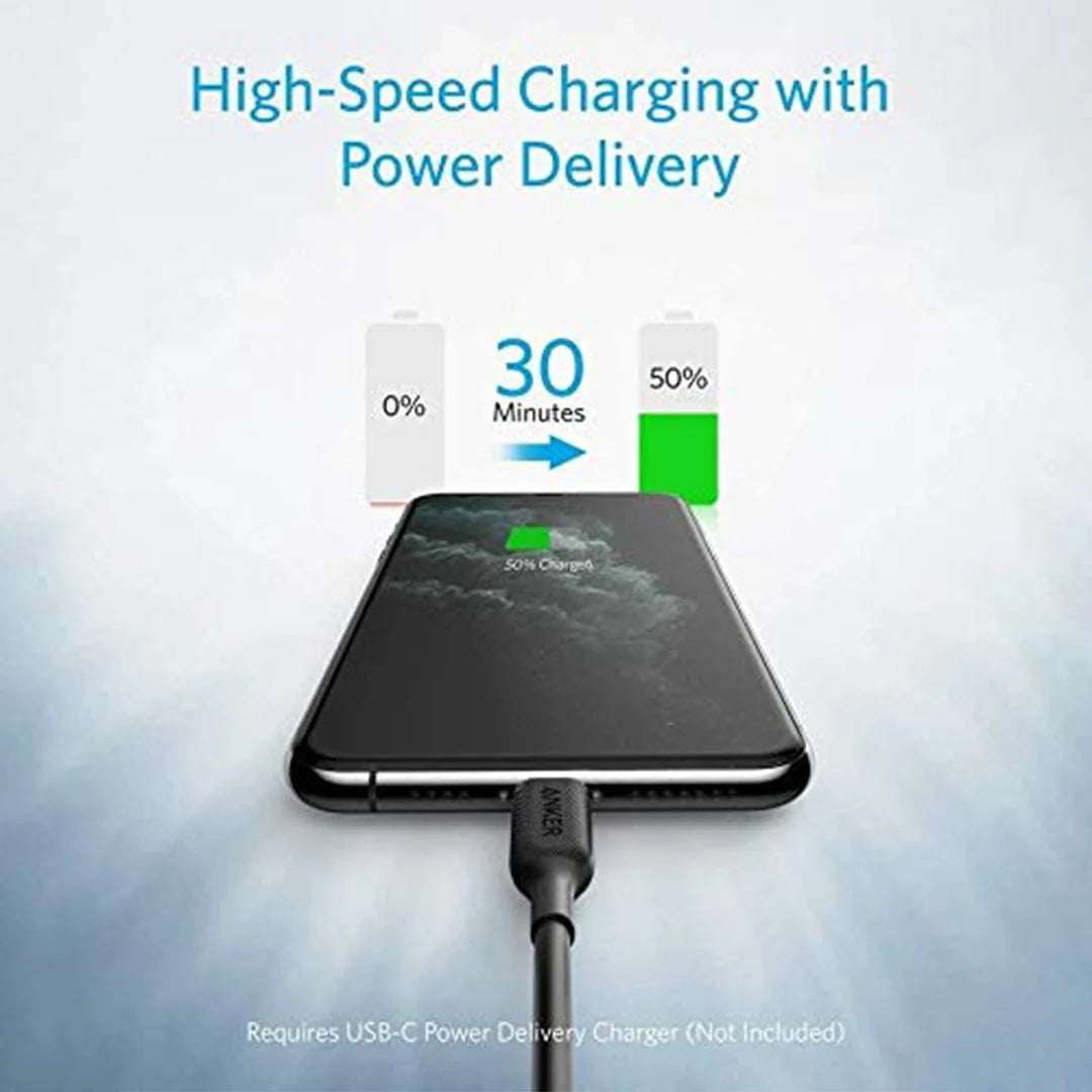 ANKER A8832H11 POWERLINE III USB-C CABLE W/ LIGHTNING CONNECTOR 3FT- BLACK