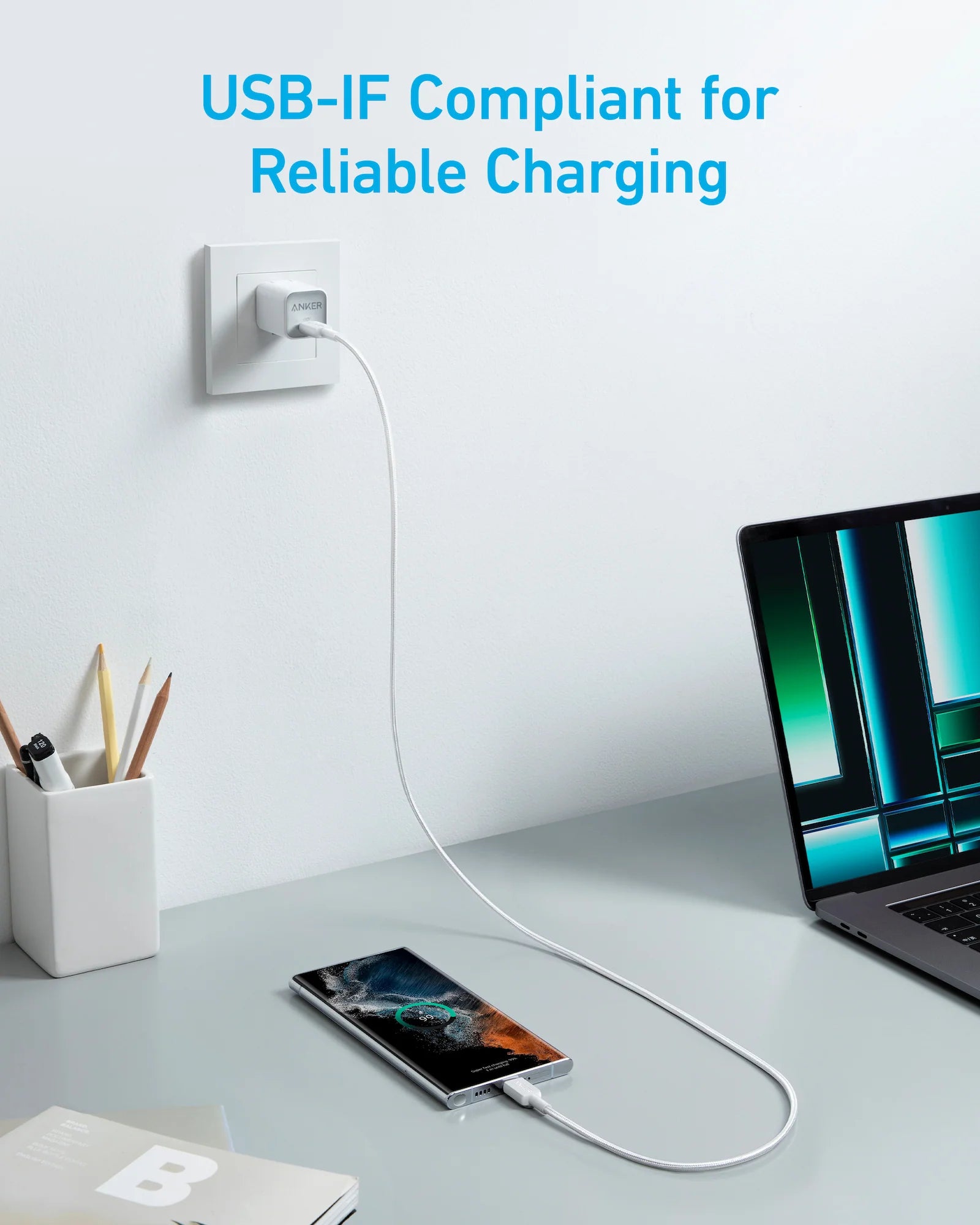 ANKER A81F5H21 322 USB-C TO USB -C CABLE (3FT) WHITE