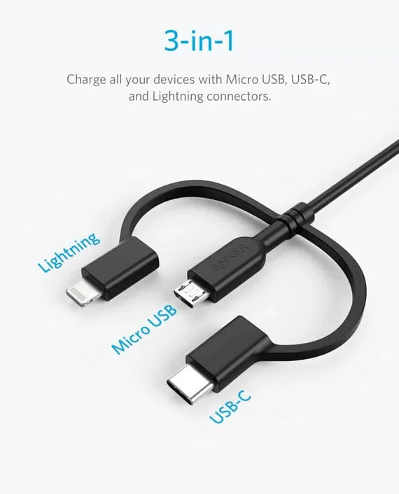 ANKER A8436H12 POWER LINE II 3 IN 1 CABLE BLACK