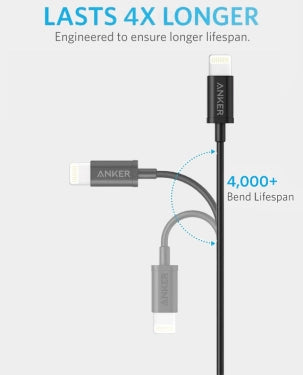 ANKER A8013H12 POWER LINE SELECT+ USB A CABLE WITH LIGHTNING CONNECTOR (6FT,1.8M BLACK