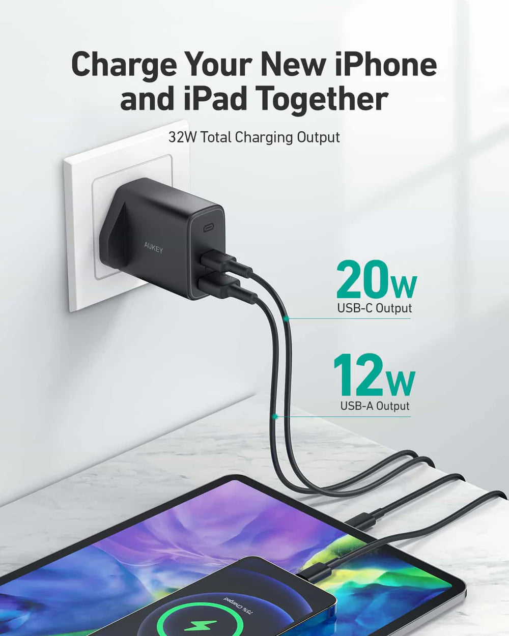 AUKEY DUAL PORT SWIFT 32W PD WALL CHARGER
