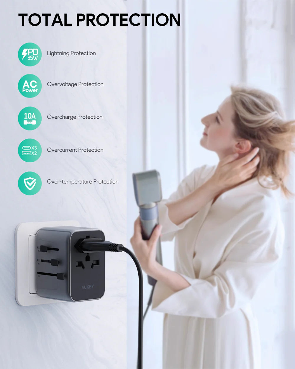 AUKEY MINIMA TRAVEL MATE UNIVERSAL ADAPTER WITH USB PORT
