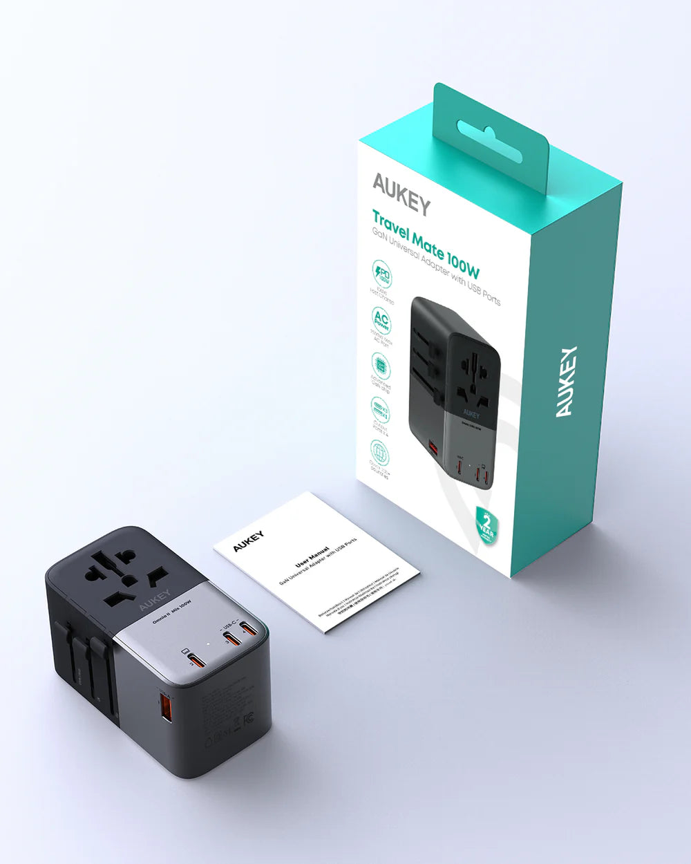 AUKEY TRAVEL MATE 100W GAN UNIVERSAL ADAPTER WITH USB PORT