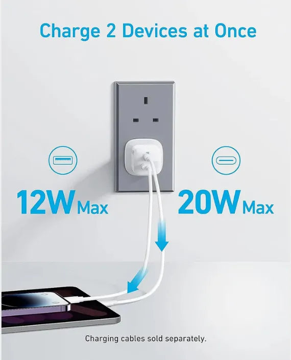 ANKER B2331K21 323 CHARGER WITH USB-C TO LIGHTNING CABLE (33W,3FT) WHITE