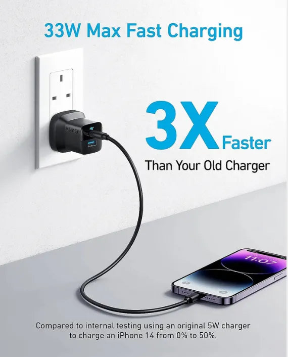 ANKER B2331K11 323 CHARGER WITH USB-C TO USB-C CABLE (33W,3FT) BLACK