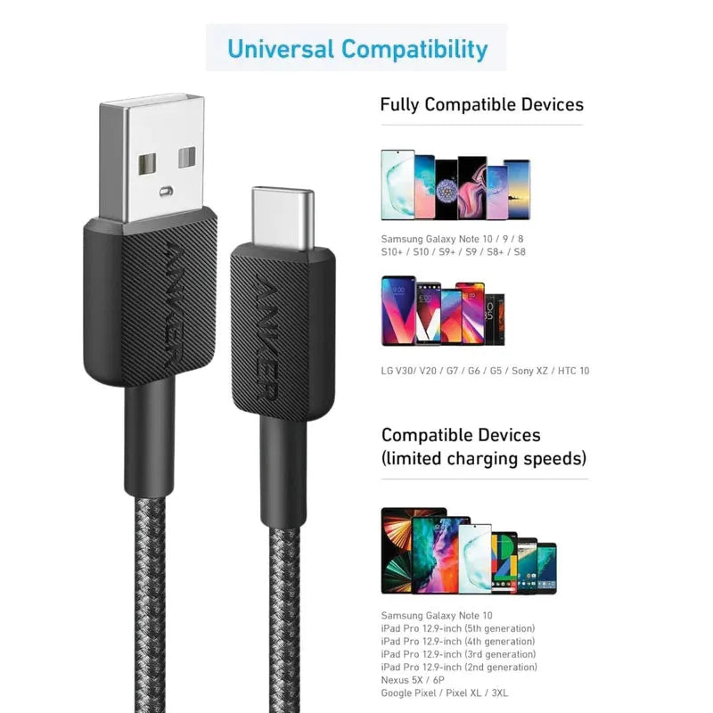 ANKER A81H6H11 322 USB TO USB-C CABLE (6FT 1.8M ) BLACK