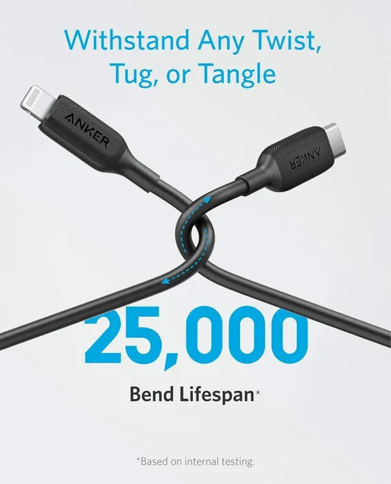 ANKER A8833H11 POWER LINE III USB-C CABLE WITH LIGHTNING CONNECTOR 6FT BLK