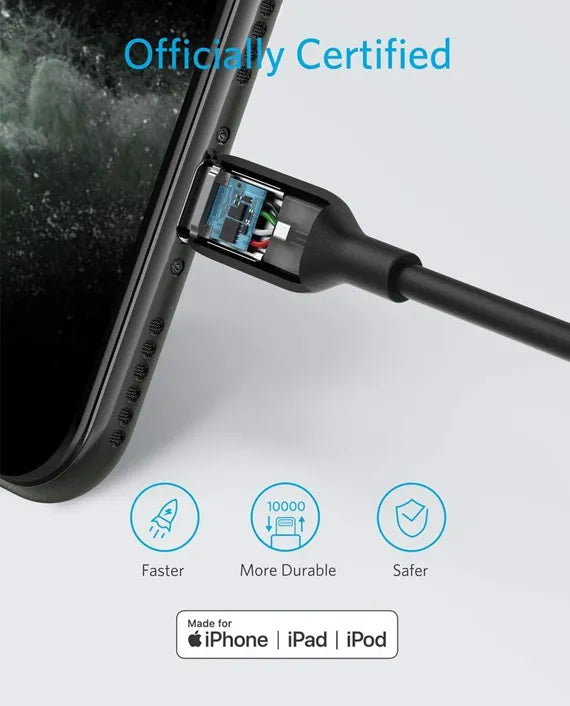 ANKER A8833H11 POWER LINE III USB-C CABLE WITH LIGHTNING CONNECTOR 6FT BLK