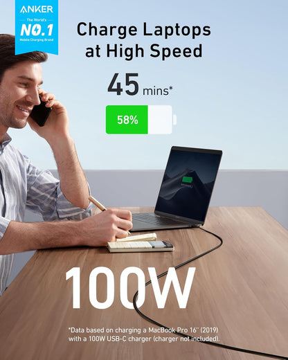 كابل أنكر A8856H11 باورلاين III USB-C إلى USB-C بقوة 100 واط 2.0 بطول 6 أقدام، أسود