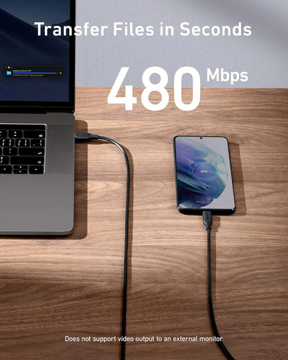 كابل أنكر A8856H11 باورلاين III USB-C إلى USB-C بقوة 100 واط 2.0 بطول 6 أقدام، أسود