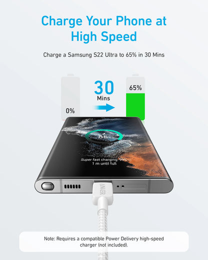 ANKER A81F5H21 322 USB-C TO USB -C CABLE (3FT) WHITE