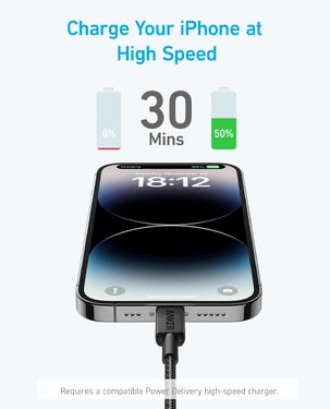 كابل أنكر A81B5H11 322 USB-C إلى Lightning (3 أقدام، 0.9 متر) أسود