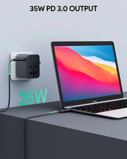 AUKEY TRAVEL MATE 35W ADAPTER WITH USB PORT