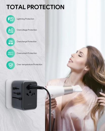 AUKEY TRAVEL MATE 65W ADAPTER WITH USB PORT