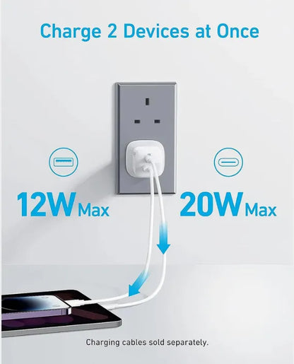 ANKER B2331K21 323 CHARGER WITH USB-C TO LIGHTNING CABLE (33W,3FT) WHITE