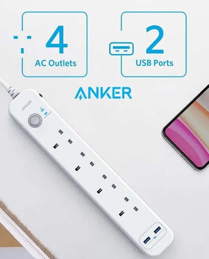 أنكر A9141K21 باور إكستينديد USB 4 شرائح أبيض 