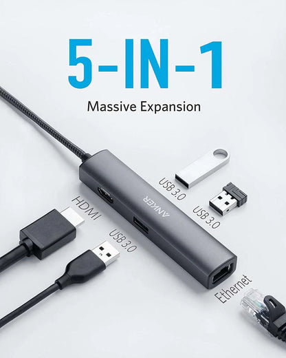 موزع USB-C فائق النحافة A8338HA1 من أنكر 5 في 1